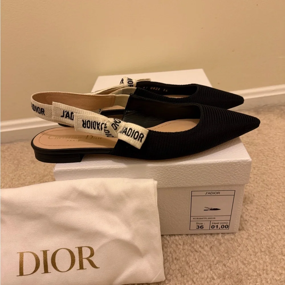 Dior Women's Black J'Adior Slingback Flats - Picture 2 of 5